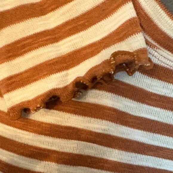 LOFT Brown and Cream Striped Knit Top with Lettuce Edge - Picture 4 of 11